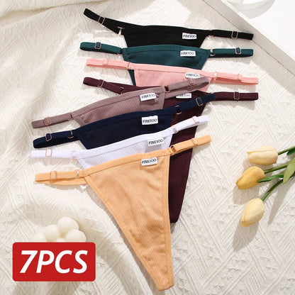 7PCS/Set Cotton Panties For Women Sexy Low Rise G-String Thongs Adjustable Straps T-Back Soft Underwear Female Lingerie S-XL