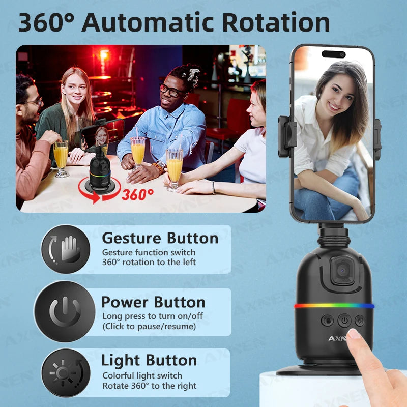 AXNEN AI P03 Smart Gimbal 360 Auto Face Tracking All-in-one Rotation for Smartphone / Cameras / Action Cam Video Vlog Recording