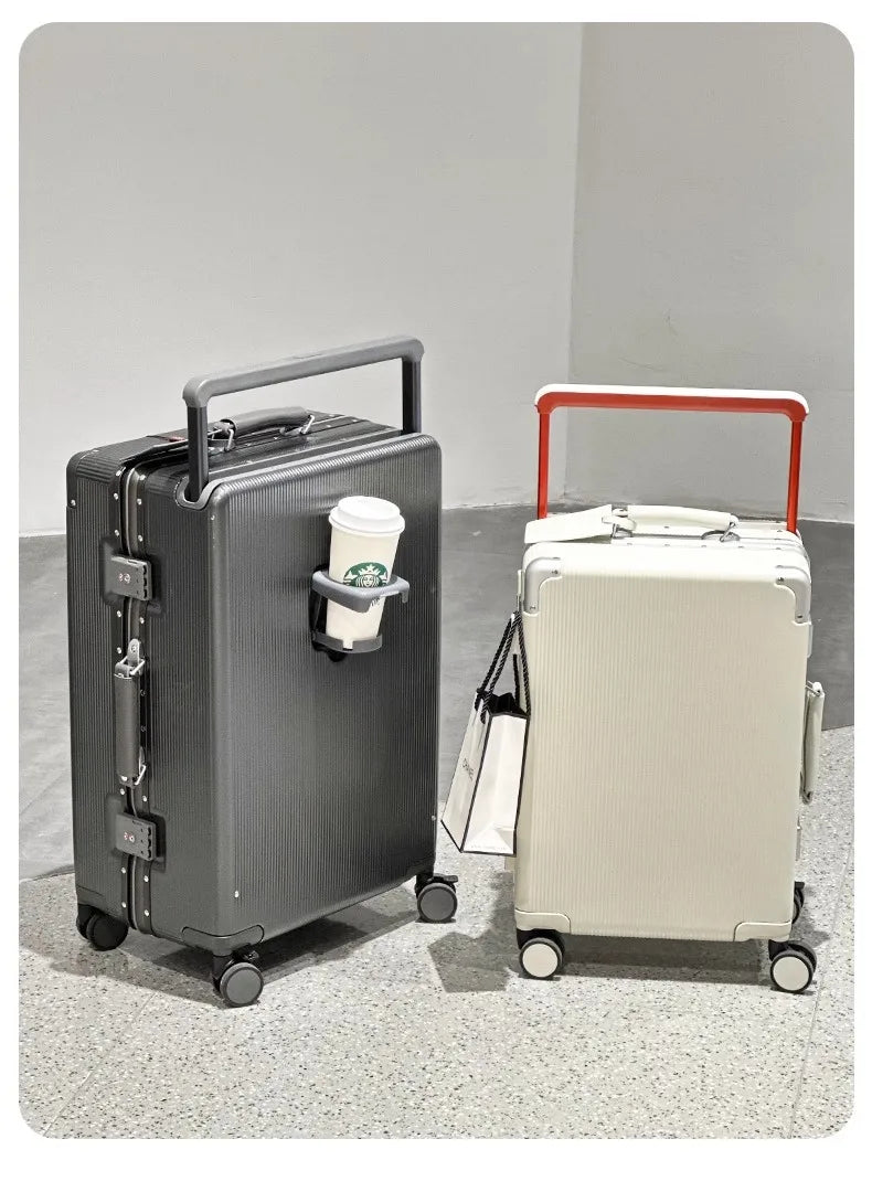 sushimu Suitcase Wide Handle Travel Suitcase Men 20 24 Carry-On Luggage Women PC Aluminum Frame Trolley Case