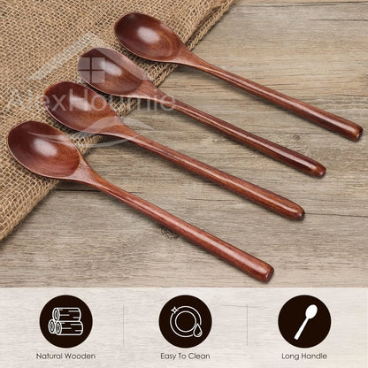 6 Piece Wooden Spoon Bamboo Kitchen Korean Style 9 '' Inch Natural Wood Soup Tableware Cooking Honey Coffee Spoon Mixing Spoon