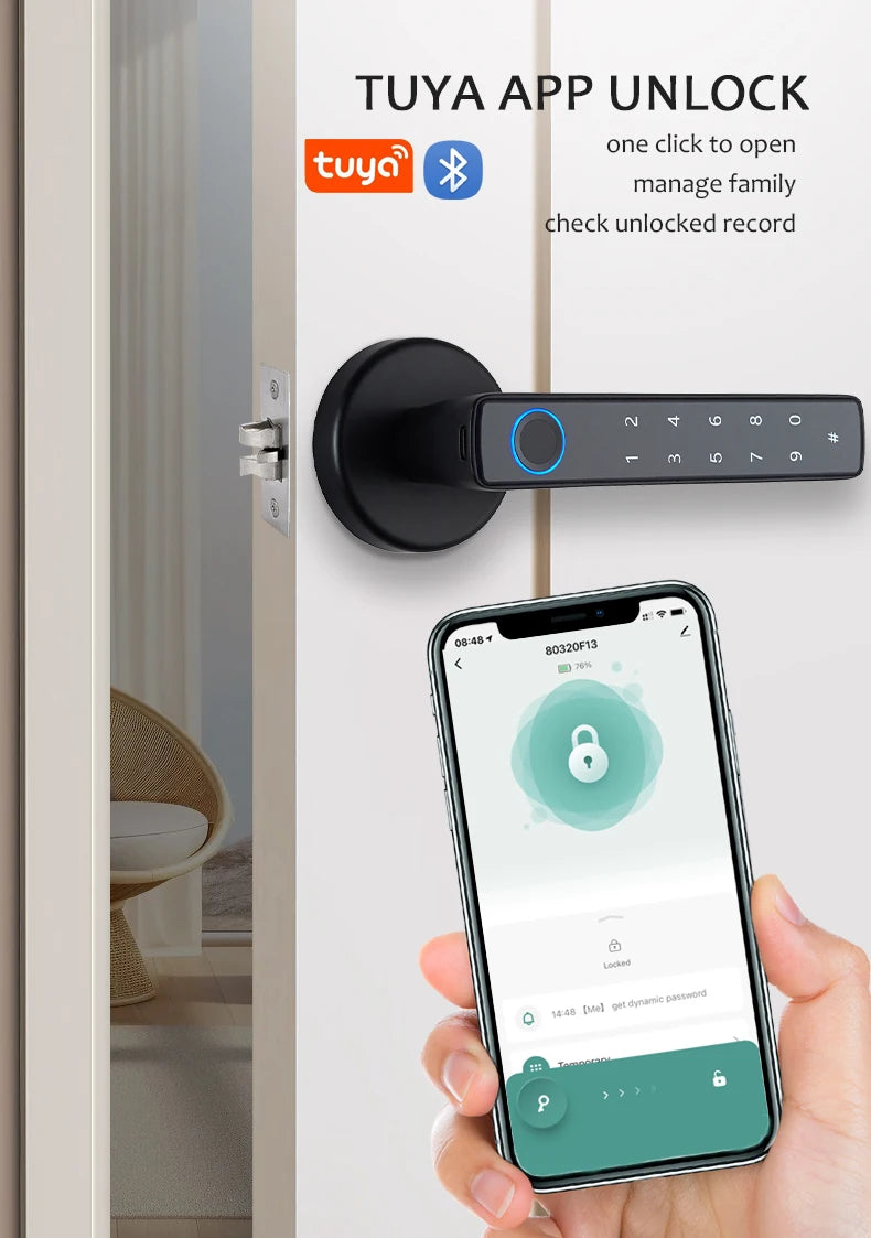 Tuya Smart Fingerprint Door Lock knob Bluetooth Wireless Digital Door Lock Keyless Entry Door Lock Home Security Remote Lock