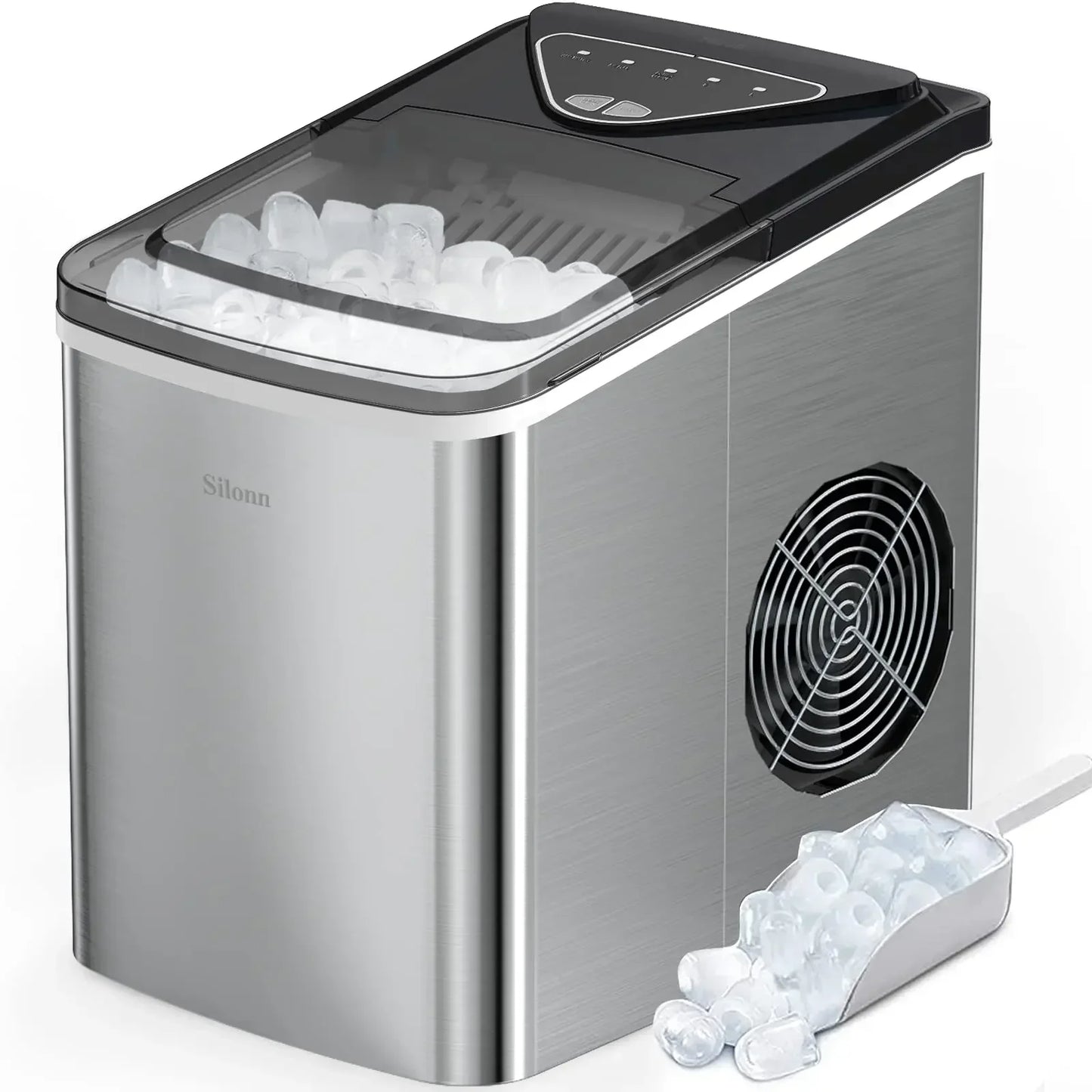 QWSilonn Ice Makers Countertop,9 Cubes Ready in 6 Mins,26lbs in 24Hrs,Self-Cleaning Ice Machine with Ice Scoop and Basket,Green