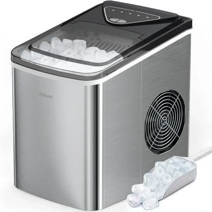 QWSilonn Ice Makers Countertop,9 Cubes Ready in 6 Mins,26lbs in 24Hrs,Self-Cleaning Ice Machine with Ice Scoop and Basket,Green