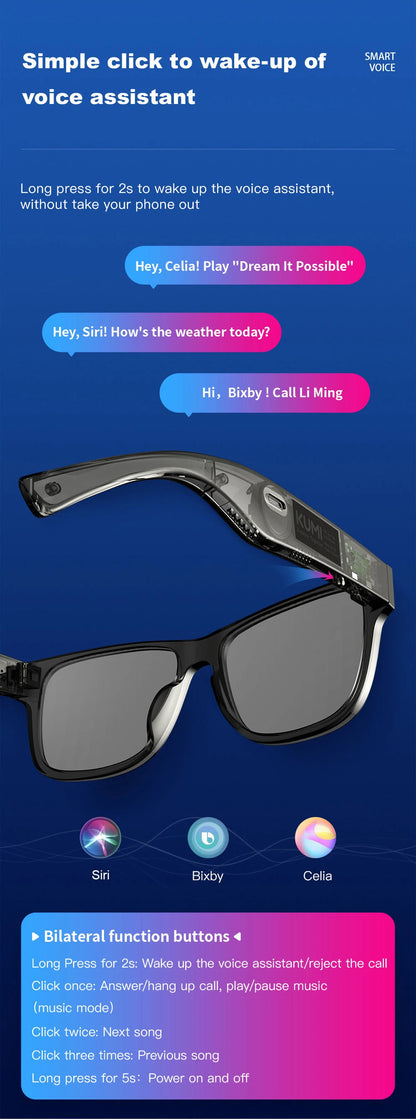 KUMI Meta V1 Smart Glasses Break Audio-visual Imagination Create Bluetooth glasses IPX4 Waterproof Bluetooth Phone Call