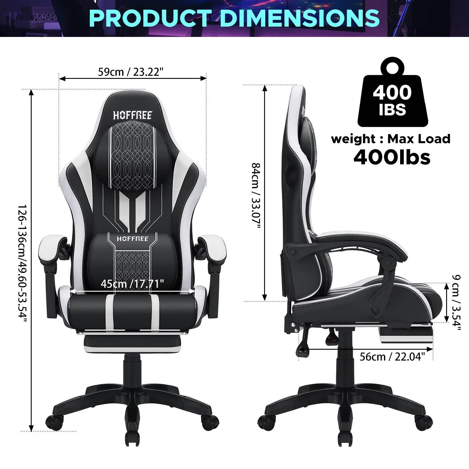 Ergonomic RGB Massage Gaming Chair w/ bluetooth Speakers Footrest Office Chair - MarvelouStoree