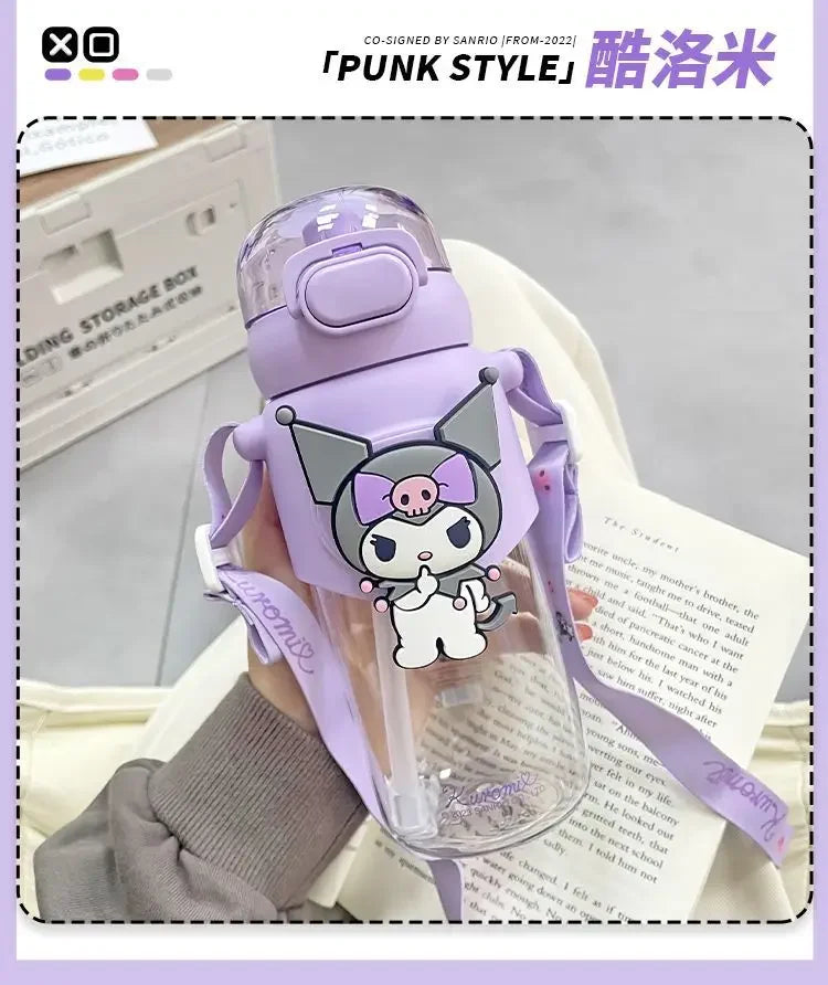 MINISO 600ml Sanrio Kuromi My Melody Water Bottle High Quality Outdoor Sports Cold Juice Plastic Water Cup Kawaii Drinkware Kids