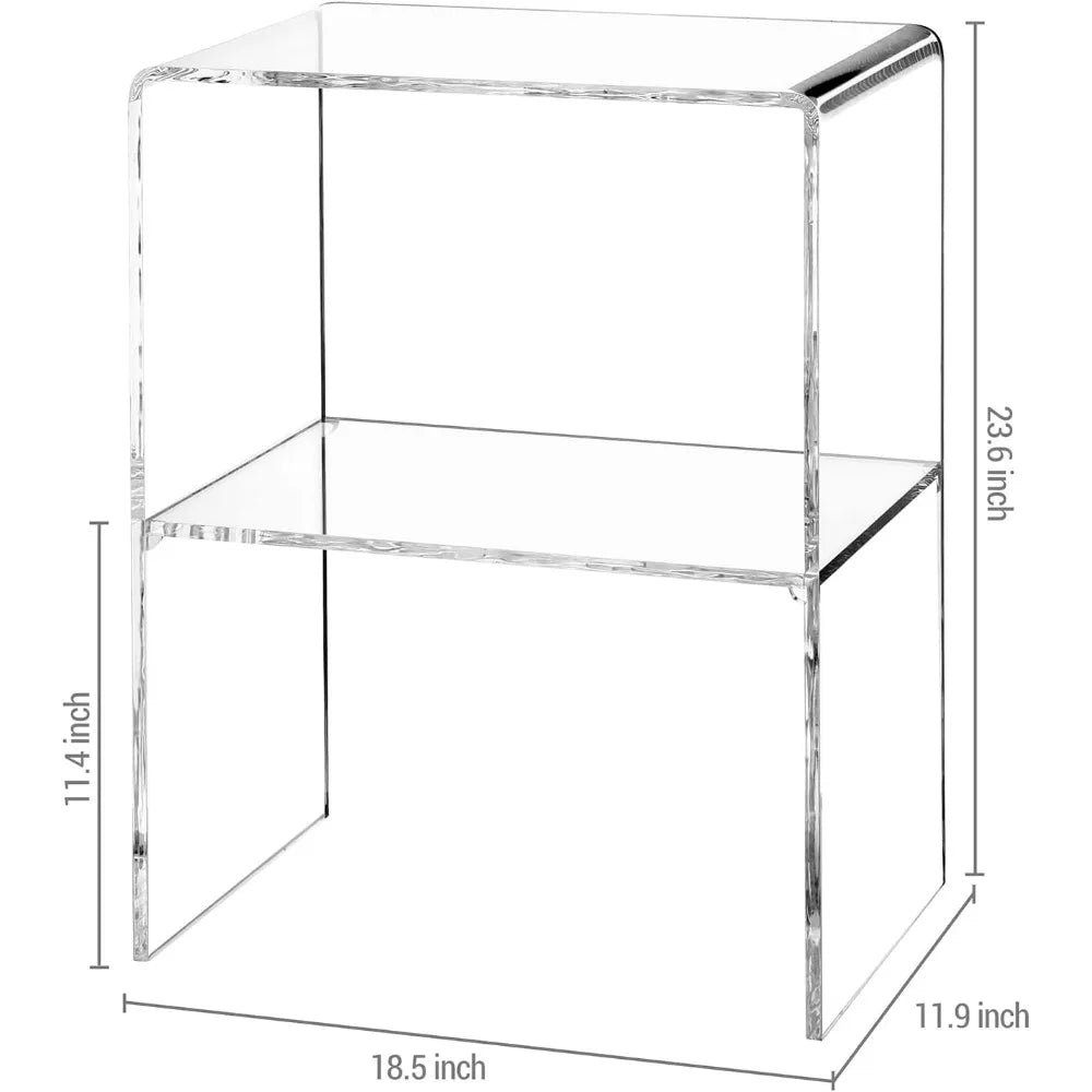 24 Inch Premium Clear Acrylic End Table, Decorative Living Room Side Table with 2 Tier Display Shelf