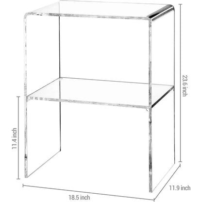 24 Inch Premium Clear Acrylic End Table, Decorative Living Room Side Table with 2 Tier Display Shelf