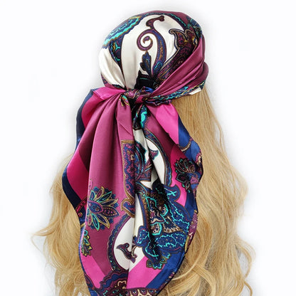 new 90*90cm fashion Silk Scarf Scarftop Headwraps Women Vintage Four Seasons Hair Scarve Hijab Foulard Bandana Femme Headscarf