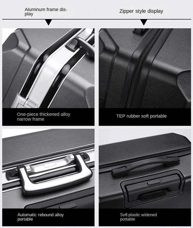 High Quality Suitcase Zipper Travel Bag with Wheels Trolley Case Password Lock Carrry-on Luggage Aluminum Frame 20 24 28 Inch