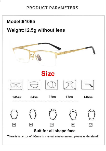 Business Pure Titanium Glasses Frame Men Fashion Square Half Rim Eyeglasses Unique Design Gold Color Eyewear Oculos 91065 - MarvelouStoree