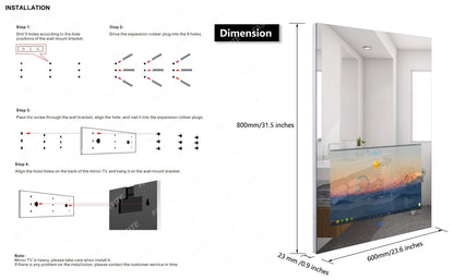 For  24 x 32 Inch Bathroom Vanity Smart Mirror with 21.5" Full Touch Screen Android 11 TV, Wi-Fi Bluetooth 3 Color