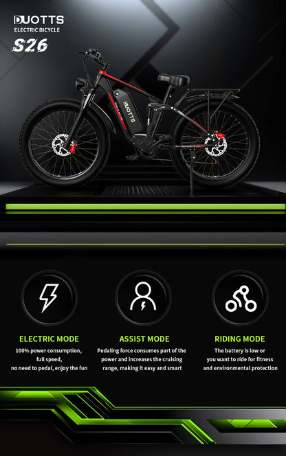 Stock DUOTTS S26 Dual Motor 750W*2 Electric Bike with 48V 20AH Lithium Battery Snow Mountain Fat Tire for Adults EU Warehouse