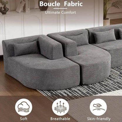 Sectional sofa, 4 free sectional sofas, modern upholstered sofa in Boucle fabric with 2 chaise longues and 5 cushions, beige - MarvelouStoree