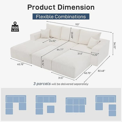 Sectional Modern Sleeper Sofa Couches for Living Room，Modular Corduroy Convertible Full Sponge Compression Sofas for House