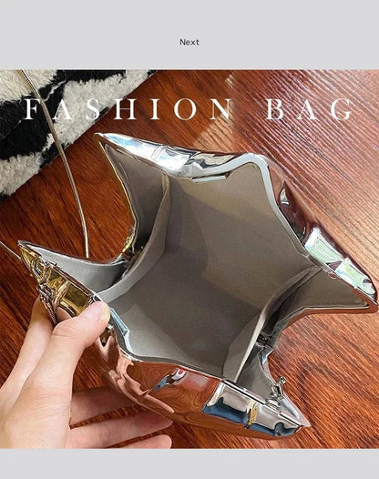 Nice design Gold And Silver Chain Women's Evening Bags 2024 New Bright Face Five Pointed Star Shoulder bag Funny Party Bag