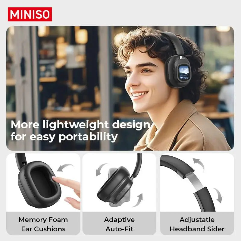 MINISO G90 Wireless Headphones with Built-in Microphone Noise Cancellation Touch Screen Headset,Earbuds Foldable Gaming Headset