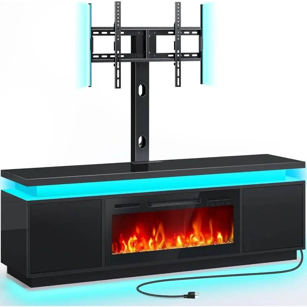 Fireplace TV Stand with Led Lights and Power Outlets, TV Stand Mount with Electric Fireplace, Black Entertainment Center - MarvelouStoree