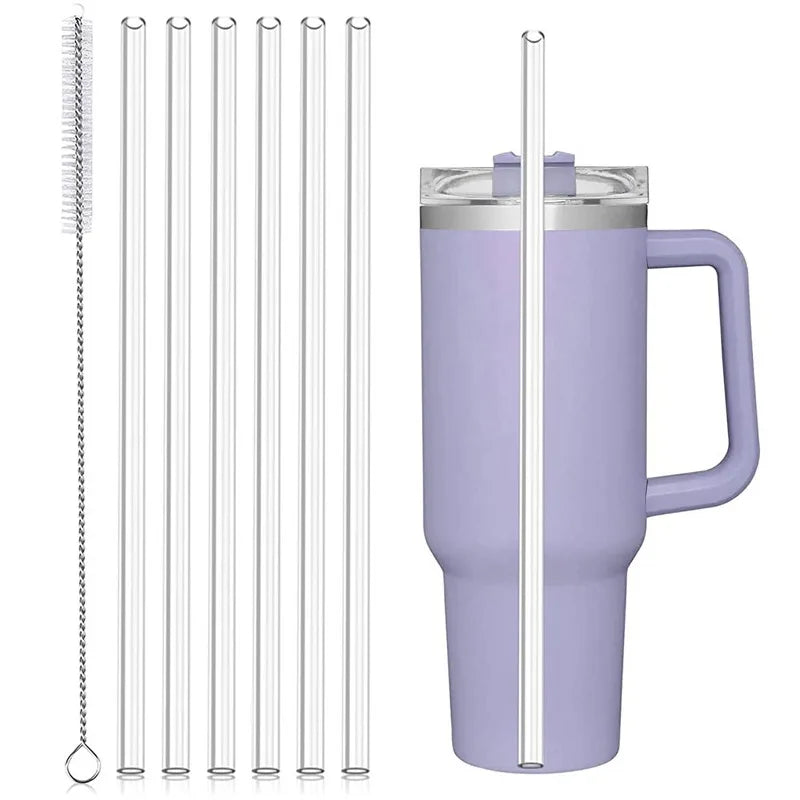 6/2Pack Replacement Straws for Stanley 40oz Travel Thermos Cup, Water Bottle Reusable Plastic Straws with Cleaning Brush 빨대