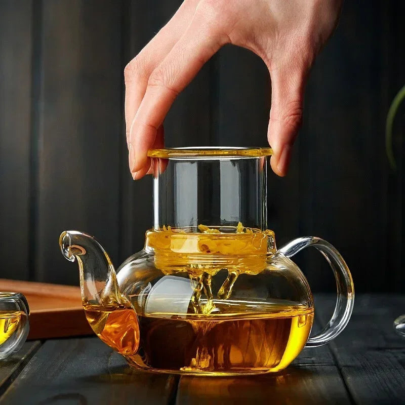 400/1100ml High Borosilicate Glass Teapot Thickened Heating Flower Tea Pot Transparent Glass Filter Teaware Kungfu Teaware