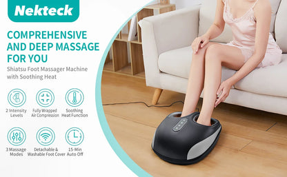 Nekteck Shiatsu Foot Massager Machine Deep Kneading with Heat Air Compression Roller Vibration Massage Relieve Muscle Relaxation