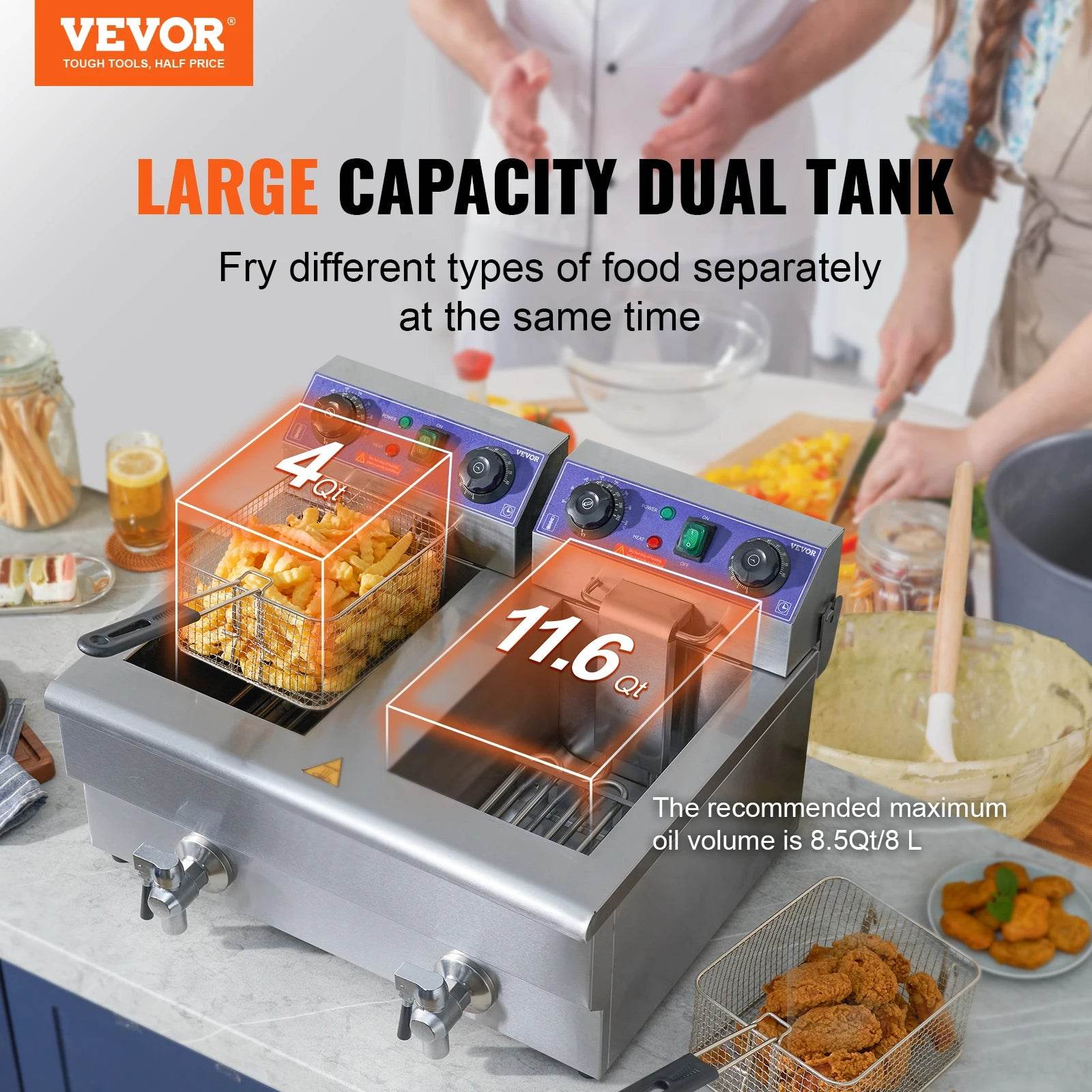 VEVOR Commercial Electric Deep Fryer w/Dual Tanks 12L Countertop Fryer w/Oil Filter and Timed for Fried Chicken French Frie - MarvelouStoree