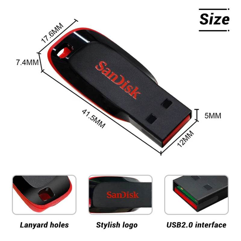 SanDisk Cruzer Blade USB 2.0 CZ50 USB Flash Drive 128GB 64GB 32GB 16GB Original Pendrive basic storage Memory Stick U Disk - MarvelouStoree