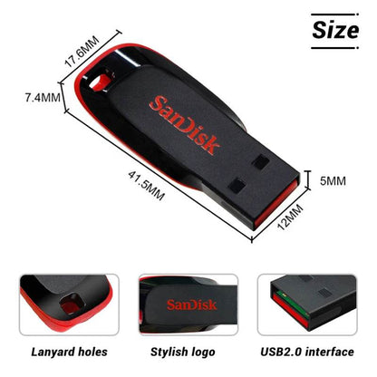 SanDisk Cruzer Blade USB 2.0 CZ50 USB Flash Drive 128GB 64GB 32GB 16GB Original Pendrive basic storage Memory Stick U Disk - MarvelouStoree