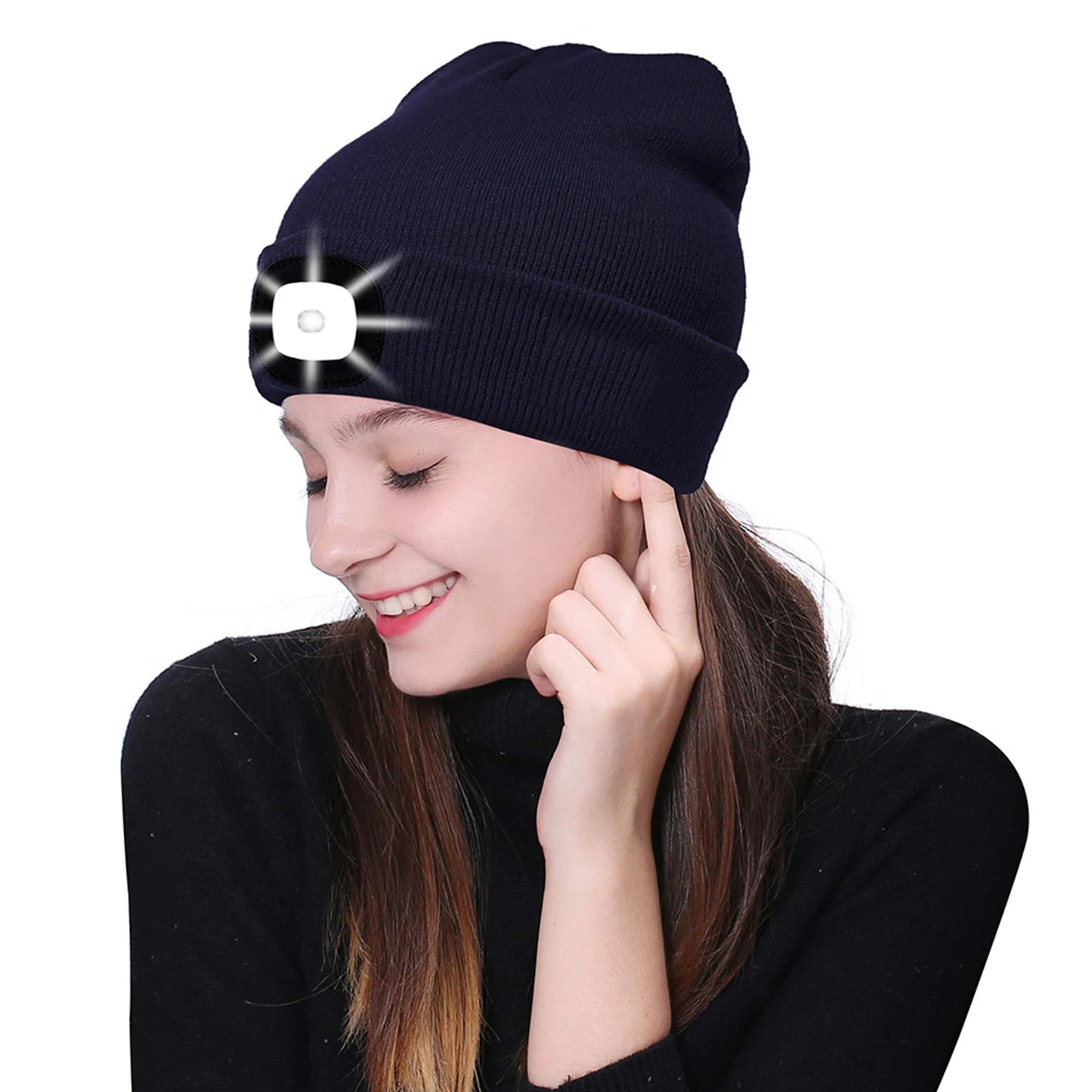 LED Beanie Hat with Light,USB Rechargeable Hands Free 4 LED Knitted Headlamp Cap