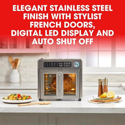 26 QT super large air fryer, convection oven with French door, stainless steel Shipping - MarvelouStoree