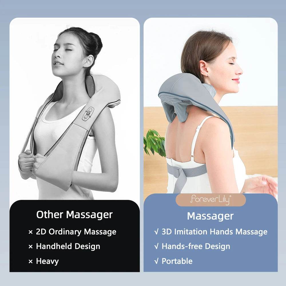 Foreverlily Wireless Neck And Back Massager Neck And Shoulder Kneading Massage Shawl Neck Cervical Relaxing Trapezius Massager - MarvelouStoree