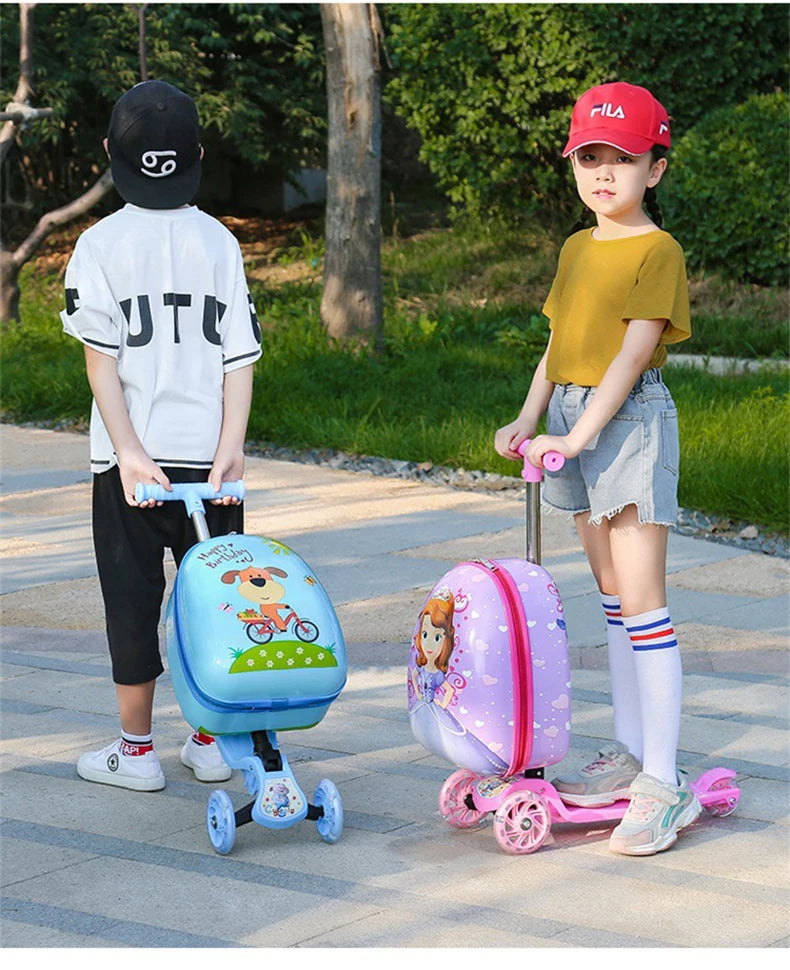 New cute skateboard suitcase scooter children's trolley luggage box 16 " boys and girls lovely carry-on bag student travel case