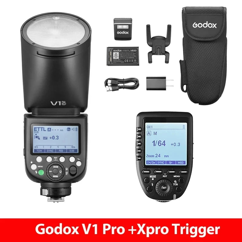 in stock Godox V1 Pro V1Pro for Canon Nikon Sony Fuji Olympus TTL Wireless Transmission Speedlite Li-ion Round Head Camera Flash