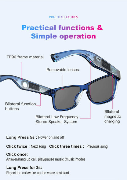 KUMI Meta V1 Smart Glasses Break Audio-visual Imagination Create Bluetooth glasses IPX4 Waterproof Bluetooth Phone Call