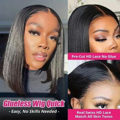 Wear And Go Straight Bob Cheap Wig Lace Frontal Human Hair Wigs 100% Brazilian Glueless Short Bob Wigs For Women 180% Density