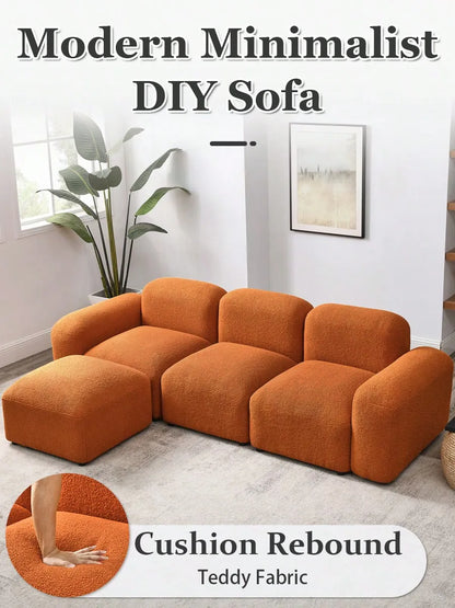 Modular Sectional Sherpa Sofa, Combination Boucle Fabric Couch, Modern Sofa With Lounge Chaise, L-Shape Couch With