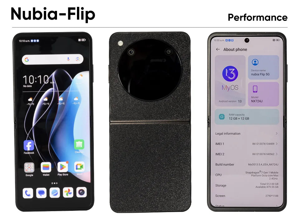 Nubia Flip 5G Global Version Foldable Design Smartphone Android 6.9" 120Hz OLED Folded Screen 50MP AI Dual Camera 33W Charging