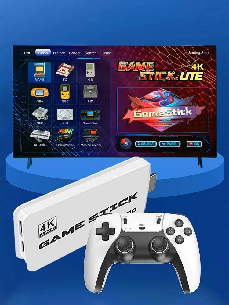 4K Pro Game Stick 64G 30000+ Video Game Console 2.4G Double Wireless Controller 4K Retro Game TV Stick Retro Classic Games - MarvelouStoree