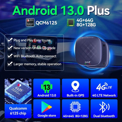 Android 13 CarlinKit Android Auto Wireless CarPlay AI TV Box QCM6125 8-Core Split Screen 64G 128G For Netflix YouTube Play Store - MarvelouStoree