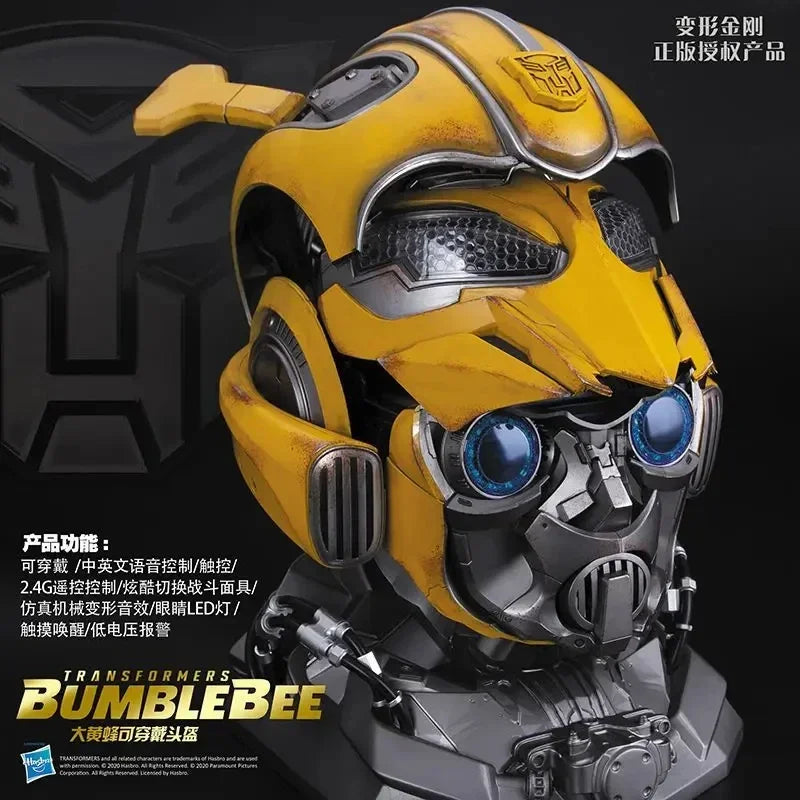 Bumblebee Wearable 1/1 English Voice Control Mask Bluetooth Base Light Up Eyes Anime Fiugre Face Change Speakers Graduation Gift