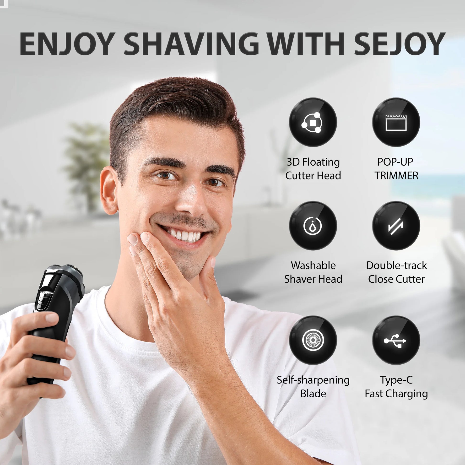 Sejoy 5W Electric Rotary Shavers for men 2 in 1 Razor Rechargeable Hair Trimmer 3D Floating Blade Washable Shaving Beard Machine