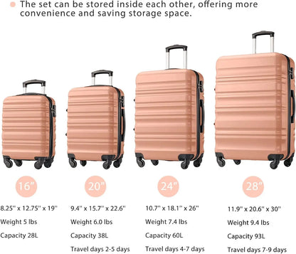 Luggage Set 4 Piece Luggage Set ABS hardshell TSA Lock Spinner Wheels Luggage Carry on Suitcase WHITE-BROWN, 6 piece set