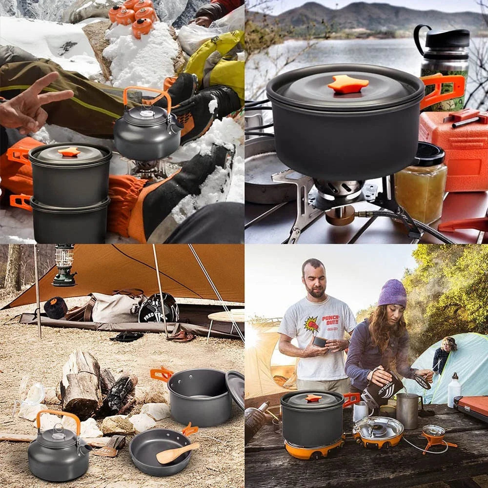 Camping Cooking set Camping Cookware Travel Tableware Outdoor Picnic Set Teapot For 2-3 Peaple Non-stick pots assorted sets