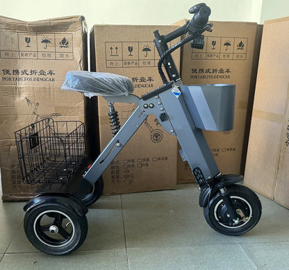 Folding Electric Tricycle With Removable Basket 48V 450W Mini Portable 3 Wheel Electric Scooter With Camping Trailer Support APP