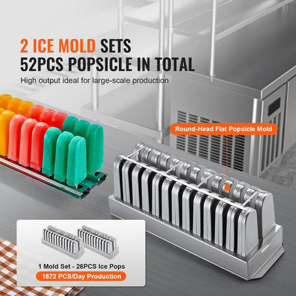 VEVOR Commercial Popsicle Machine, 2 Mould Set - 52 PCS Ice Pops Making Machine, Stainless Steel Commercial Ice Lolly Maker - MarvelouStoree