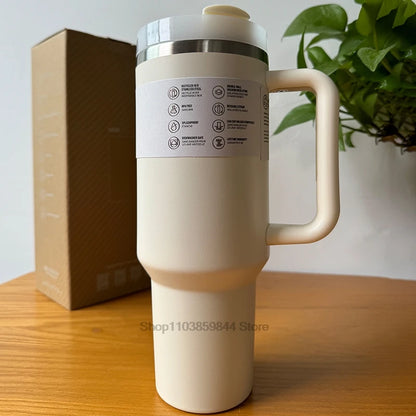 40Oz Stainless Steel Vacuum Insulated Tumbler Cups Brand With Lids And Straws Handle Straw Leakproof Flip Coffee Mugs