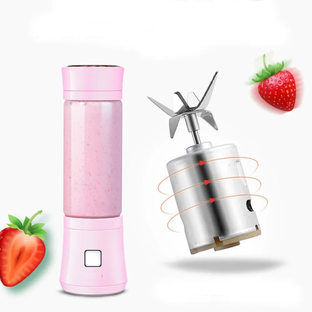 480ml Rechargeable Blender Eco-friendly Glass Bottle Juice Extractor 6 Blades Portable Fruits Mixer Grinder Juice Maker Machine