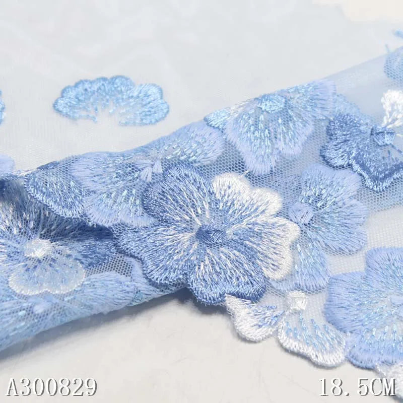 1 Yard 18cm wide Pink Blue Soft Mesh Embroidery Lace Trimmings Dress Accessories Lace Fabric Sewing Crafts Doll Material