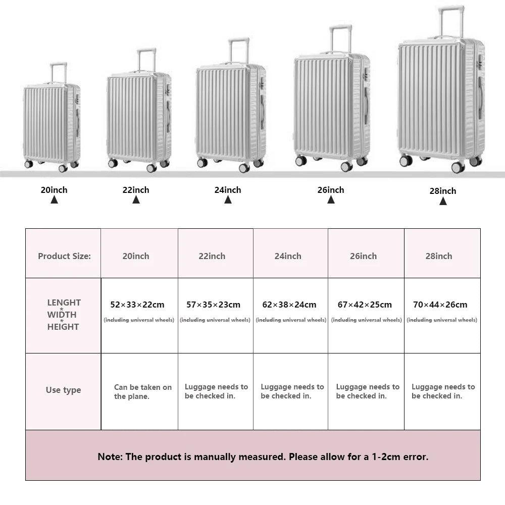 Aluminum Frame Travel Suitcase Luggage Carrier 20 24 28 Inch Trolley Case Luggage Carry-On Cabin Suitcases travel