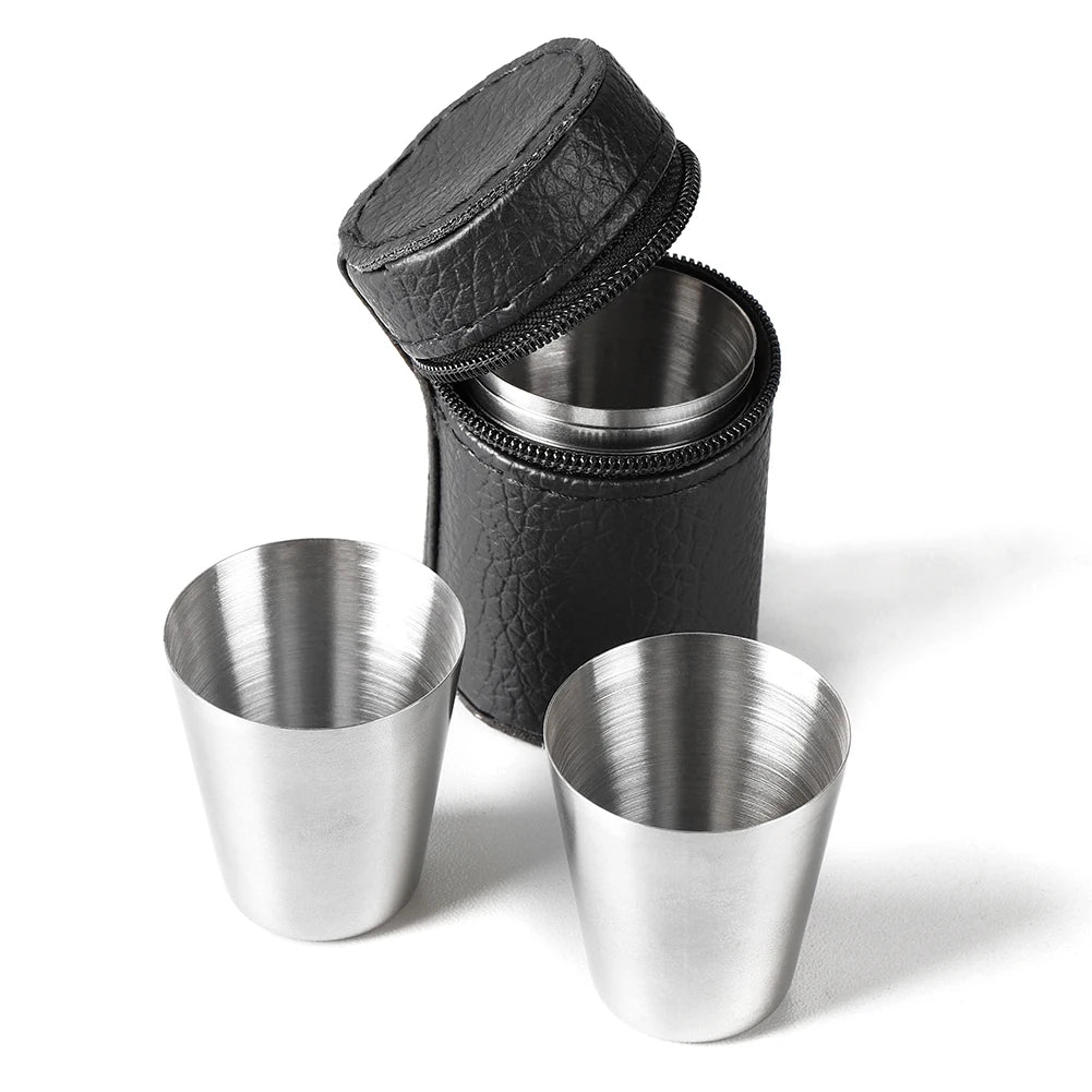 4/6pcs 30ml Mini Stainless Steel Cups Set Outdoor Practical Travel Shot Glasses For Whisky Wine With Case Portable Drinkware